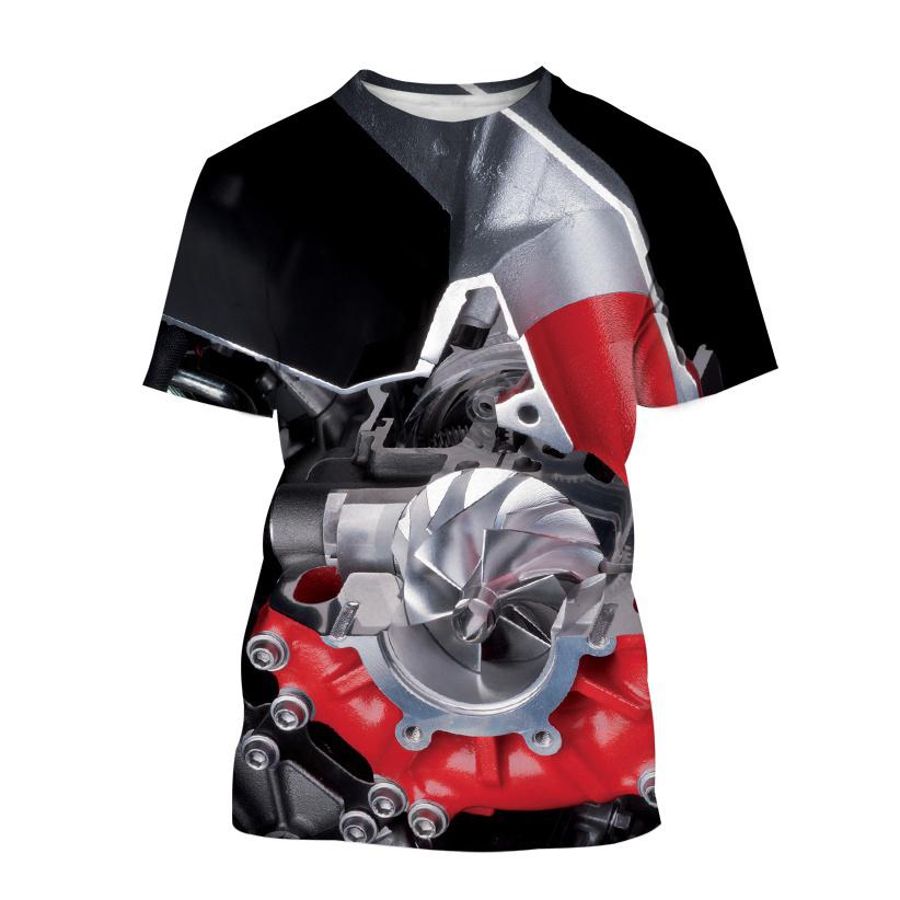 Automobile Heavy Metal 3d Printing Mechanical Engine Fashion Men T Shirts Youth Round Neck T-shirt Casual Short Sleeve Men's Top