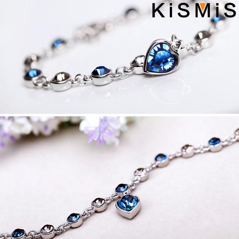1PC Simple Creative Blue Crystal Zircon Heart Bracelet Women Valentine Day Gift Peach Heart Jewelry Accessories