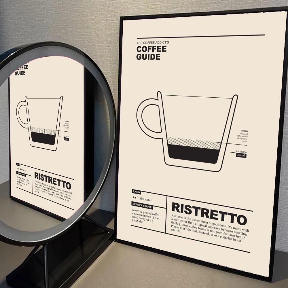 1pc Coffee Guide Espresso Americano Quotes Poster Self-adhesive Art Waterproof Paper Sticker Coffee House Bar Room Wall Decor