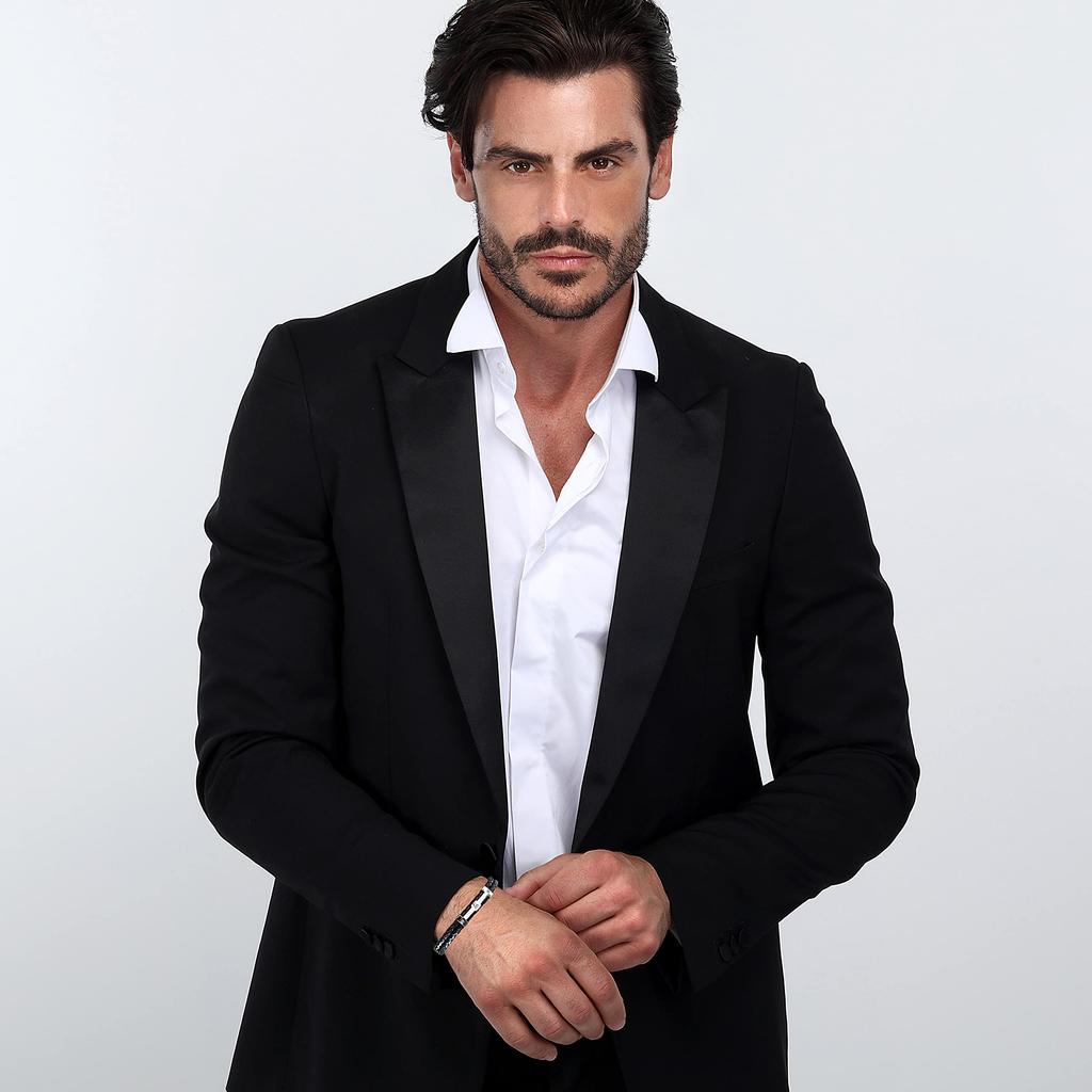 Leather Stainless Steel 220 Mm [Maserati] Men's Bracelet, Black, Unisex, Adjustable,