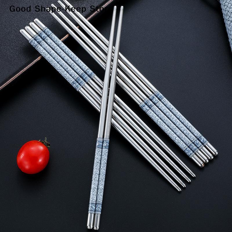 5/10/15/20Pairs Stainless Steel Non-slip Chinese Chopstick For Porcelain Print Chopsticks Cooking Eating Easy To Clean