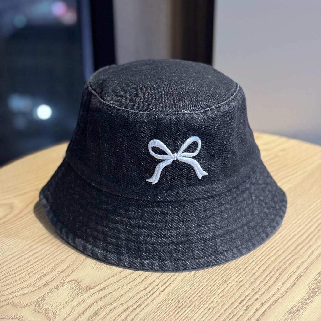 Korean-style bowknot fisherman hat for women, new denim summer sun protection hat, stylish hat that makes the face look smaller