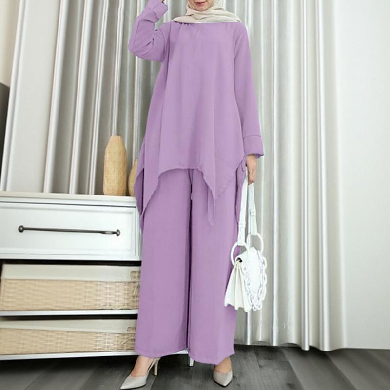 ZANZEA Women Long Sleeve Irregular Blouse and Pants Casual Two Piece Suit Sets