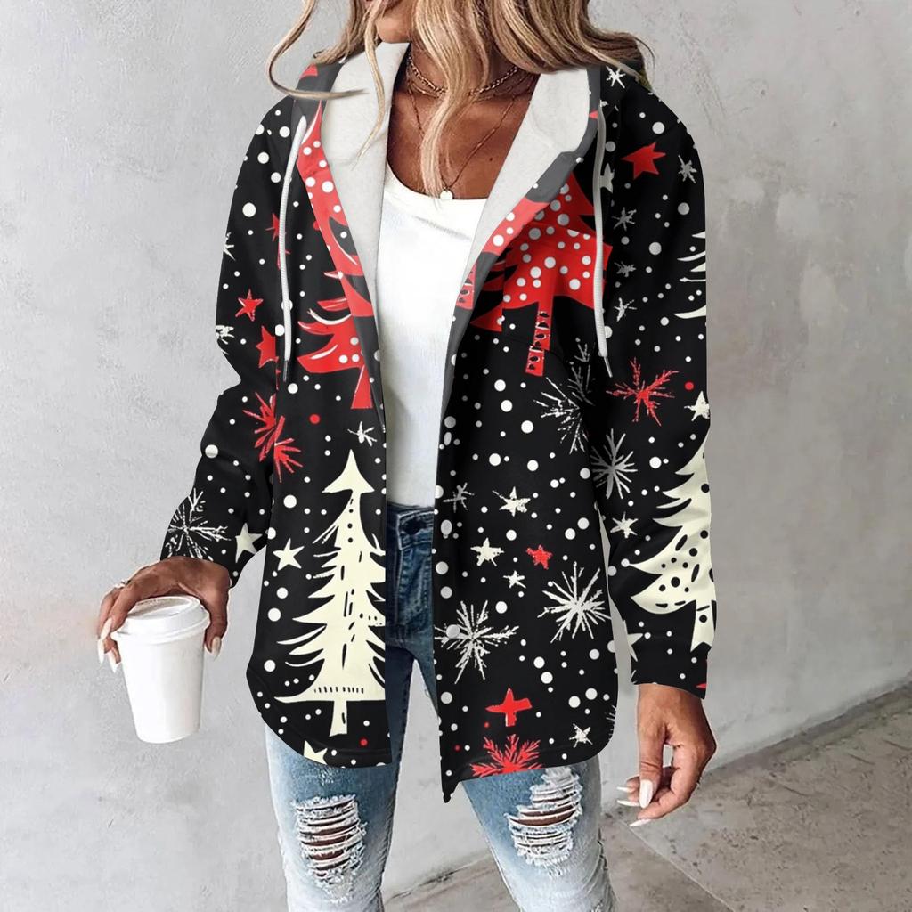 Hoodies For Women Winter Warm Sweatshirt Button Drawstring Hooded Print Jacket Coat
