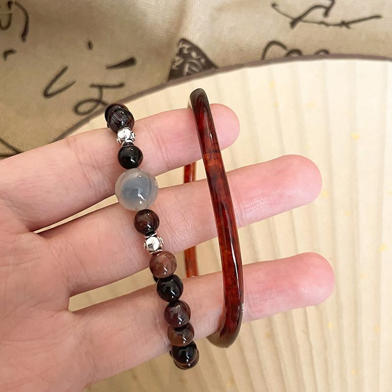 Simple Amber Beaded Bracelet for Women Exquisite Brown Chinese-Style Bangle Vintage Sweet Casual Versatile Stackable Jewelry New