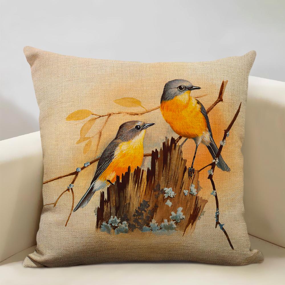 Bird Parrot Sofa Cushion Cover Bedroom Living Room Hotel Cafe Decoration Pillow Case 45x45cm Linen Pillowcase Chair Cushions