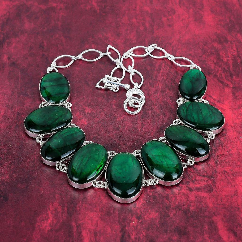 Green Flash Labradorite Gemstone Jewelry, 925 Solid Sterling Silver Bracelet & Necklace Jewelry Set For Her, Handmade Natural Jewelry For Her