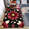 Red Floral Carpet with Golden Leaves On Black Background Design Suitable for Use As an Anti-slip for Living Room Bedroom Sofas
