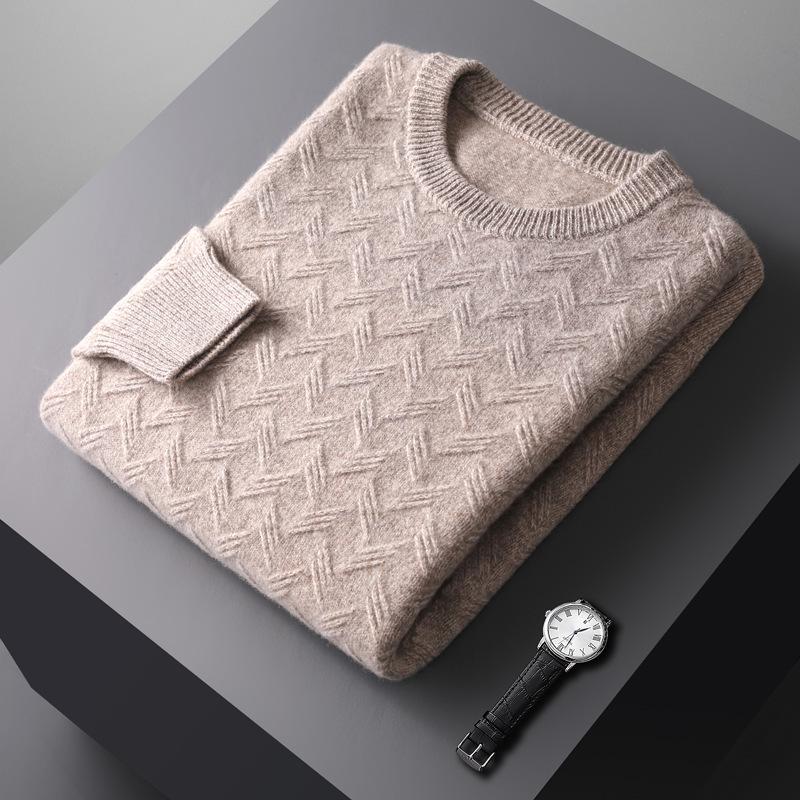 Men s Round Neck Cable Knit Wool Sweater - Autumn/Winter Business Casual Pullover M