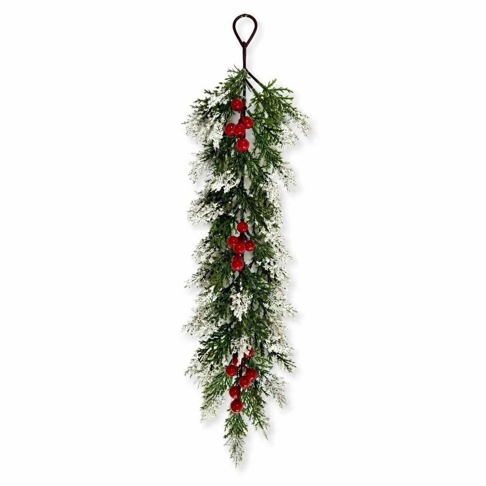 Red Berries Christmas Artificial Greenery Frosted Christmas Garland  Fireplace Decoration