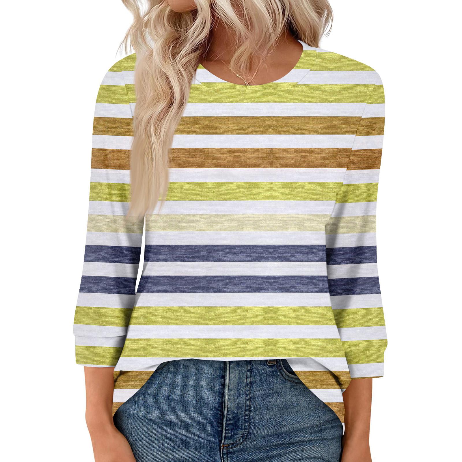 

Женская модная повседневная футболка с рукавом семь восьмых и принтом, топ с круглым вырезом XL жёлтый