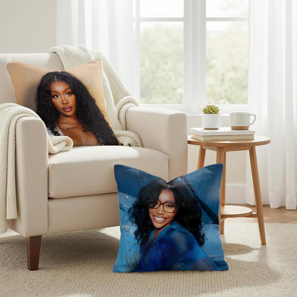 American Singer Star S-Sza Cushion Cover Natural Linen Organic Fabric Double-Sided Printing Sofa Home Decor Gift Pillow Cover