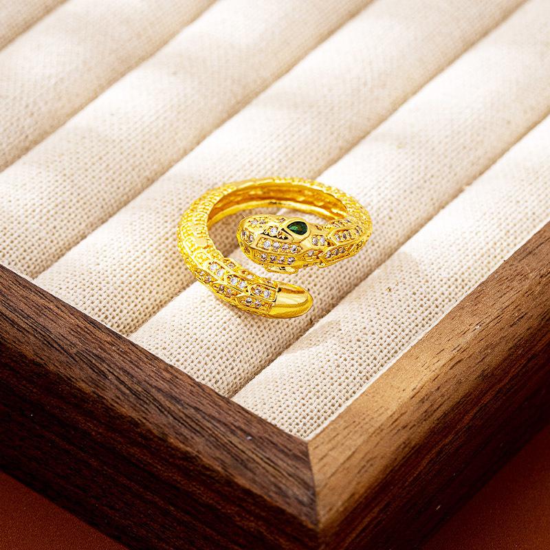 Luxurious National Trend Index Finger Ring with Zirconium Chisel Engraved Snake Open Ring Simple