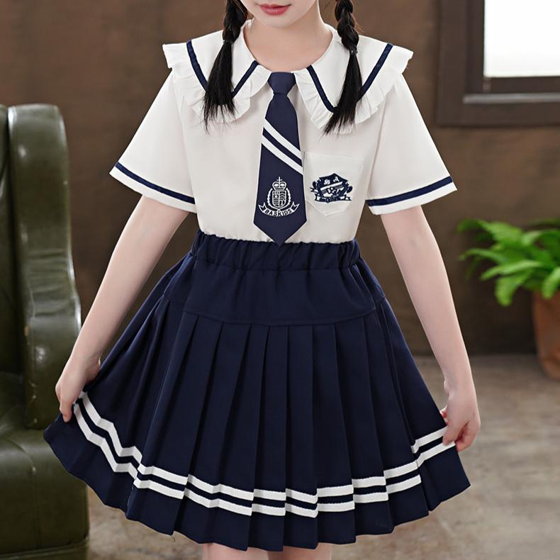 Girls' College Style Set Summer Children's JK Uniform Skirt Summer Skirt Girls' Pleated Skirt