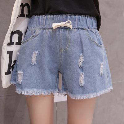 Pantalones vaqueros de mezclilla con agujeros de talla grande para mujer, pantalones cortos de cintura alta informales ajustados a la moda de verano para mujer