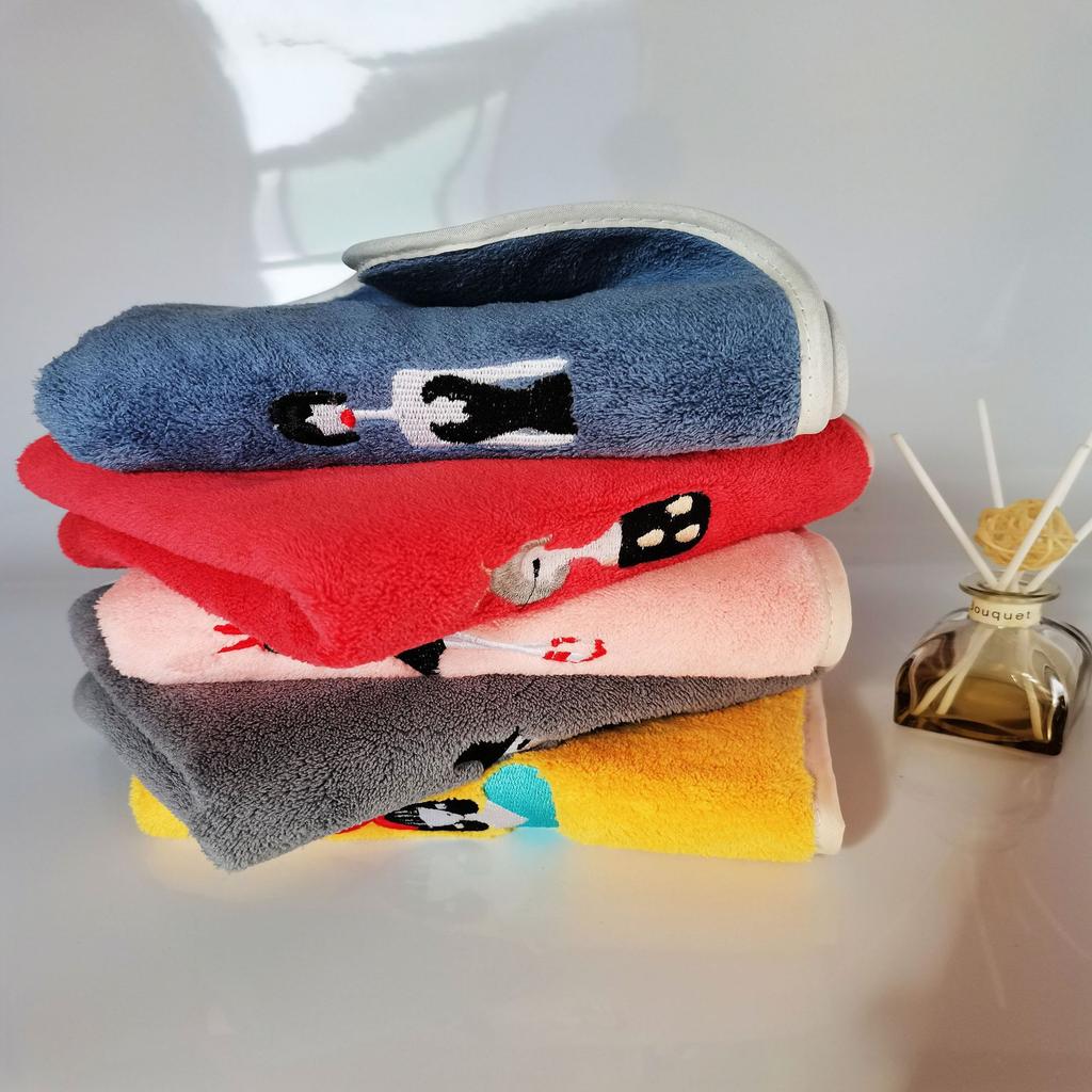 Coral fleece embroidered towel set, home daily absorbent face towel, couple towel cover towel