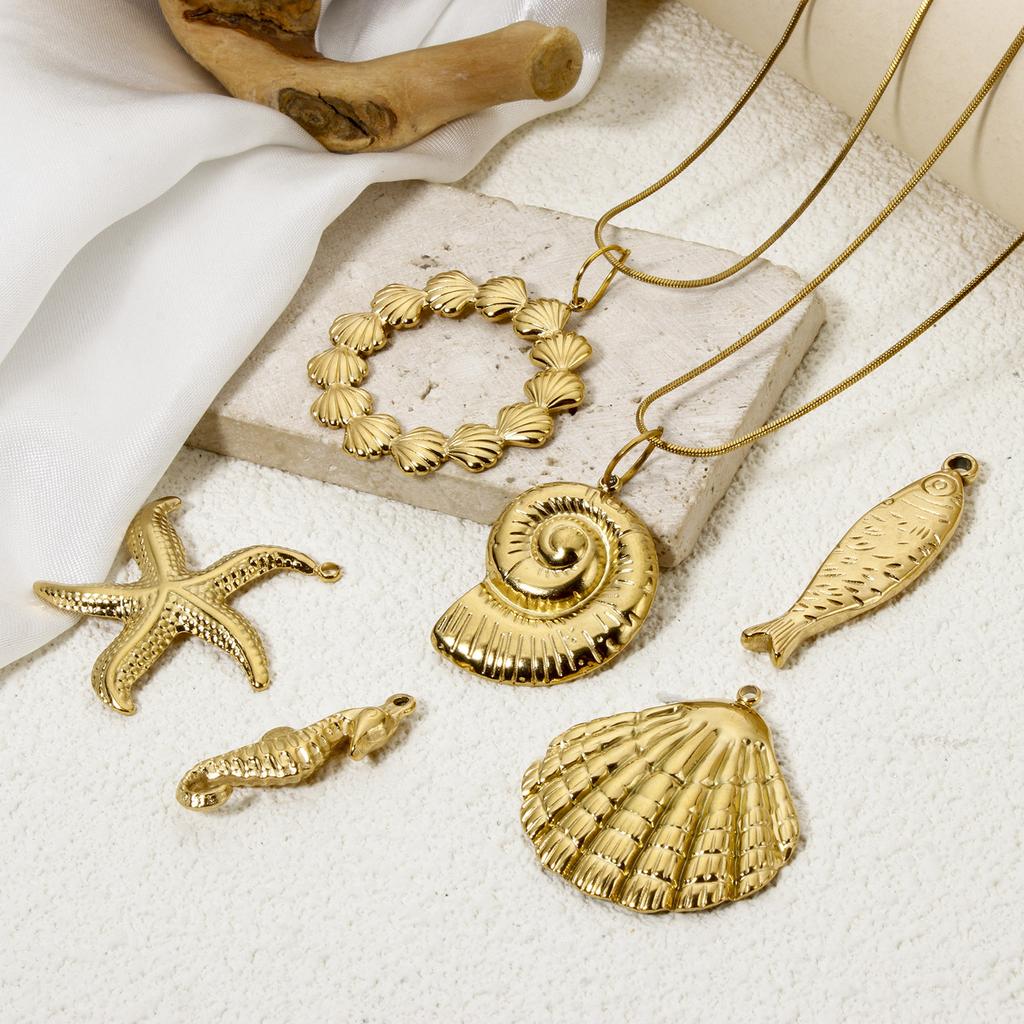 1 Piece Seahorse Animal Shell 3D Charms 304 Stainless Steel Ocean Jewelry Pendants 18K Real Gold Plated Pendant for DIY Jewelry