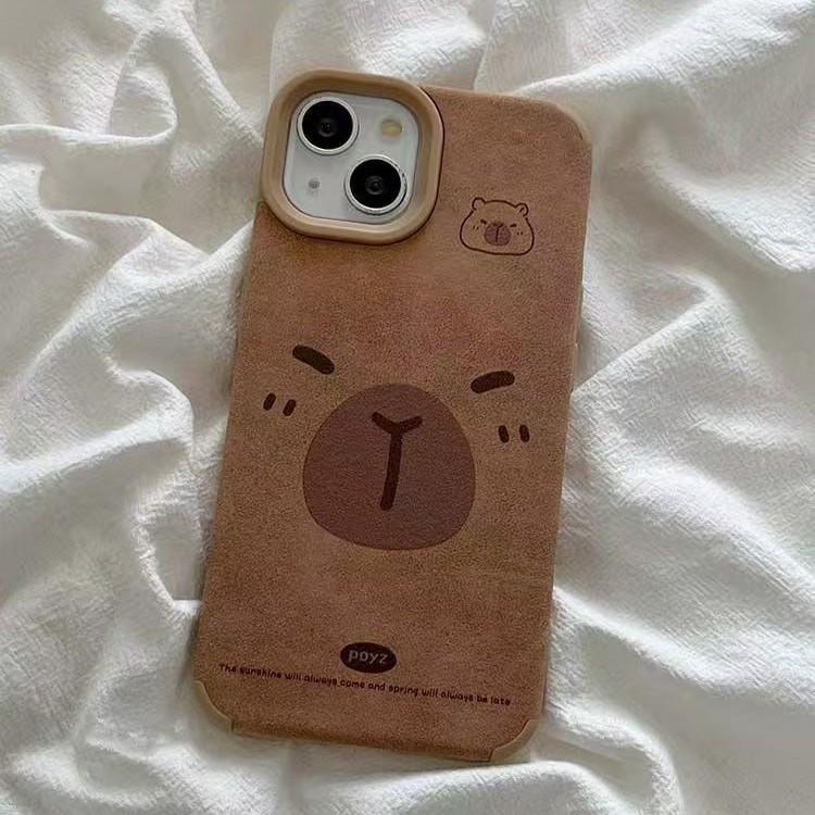 Kapibara Compatible with iPhone 16 Pro Max Apple 15 Pro Phone Case 14 New Model 13 Leather Texture 12/11 Xiaomi15PRO