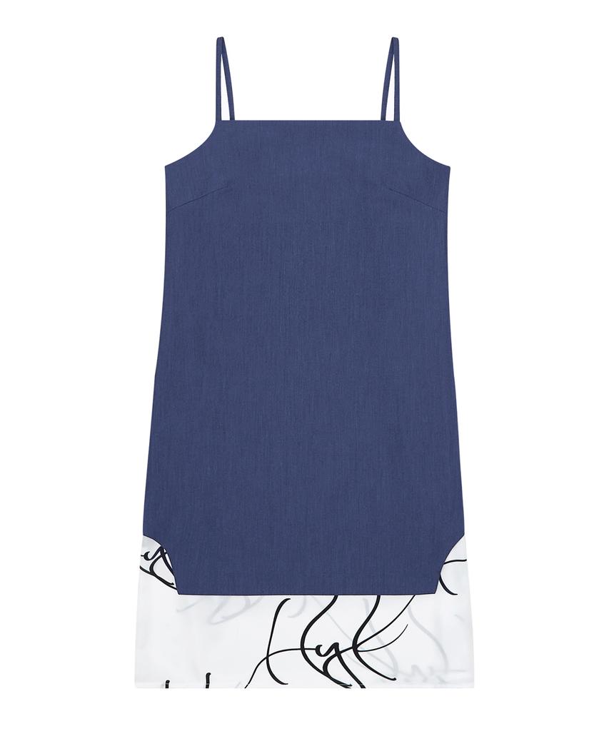 HYEYEONG KIM Satin Tunic Shift Sleeveless Dress - Dark Blue