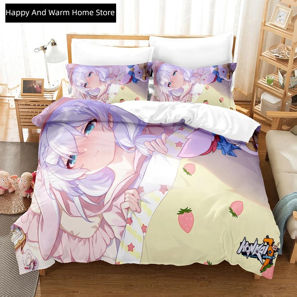 3D Anime Honkai Impact 3rd Beding Set Printed Decorative 2_3pcs Soft Duvet Cover Set Bedclothes Comfortable Quilt Cover Home For Home Textiles