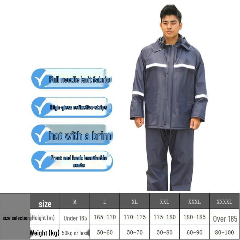 Thickened Full-Body Stormproof Raincoat and Pants - Reflective, Lengthened Set for Cycling and Riding