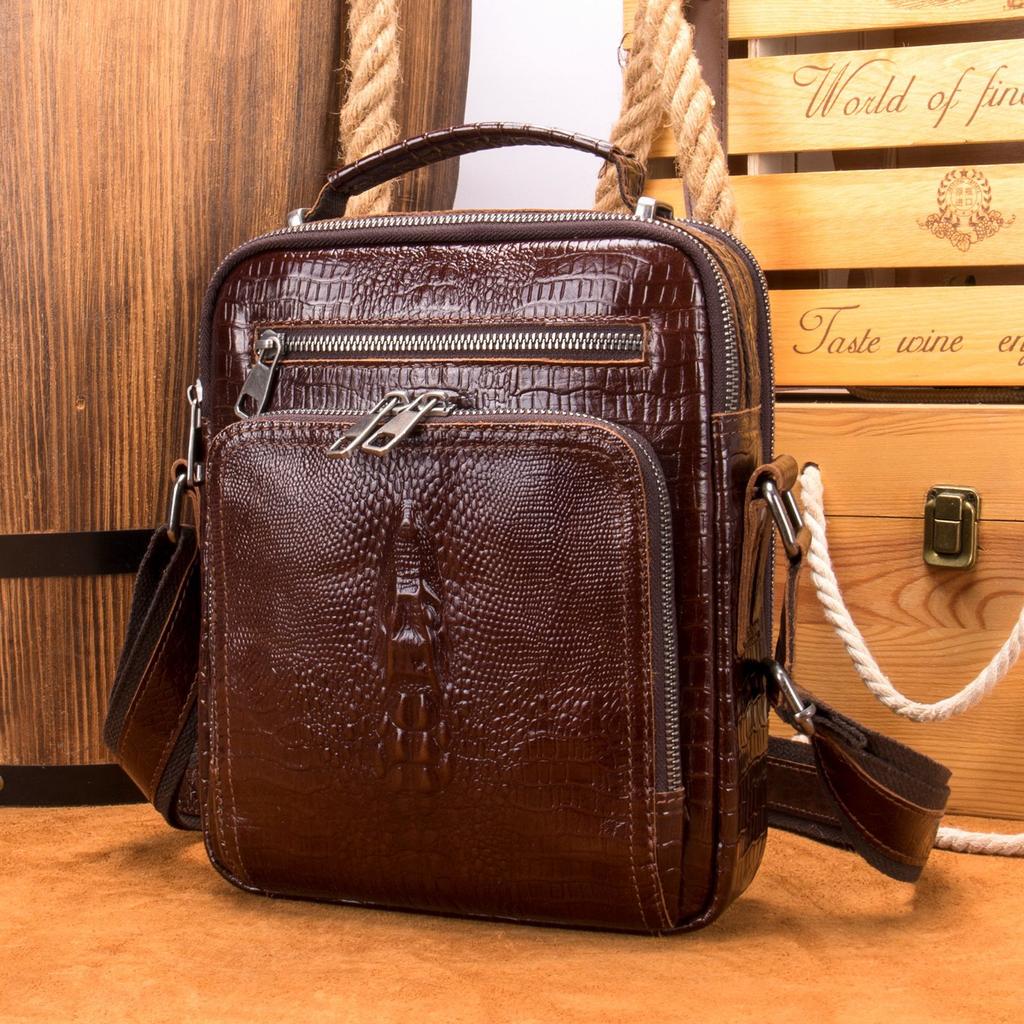 Genuine Leather Large Capacity Shoulder Crossbody Bag Vintage Crazy Horse Leather Shoulder Bag Multifunctional Cowhide Crossbody Bag