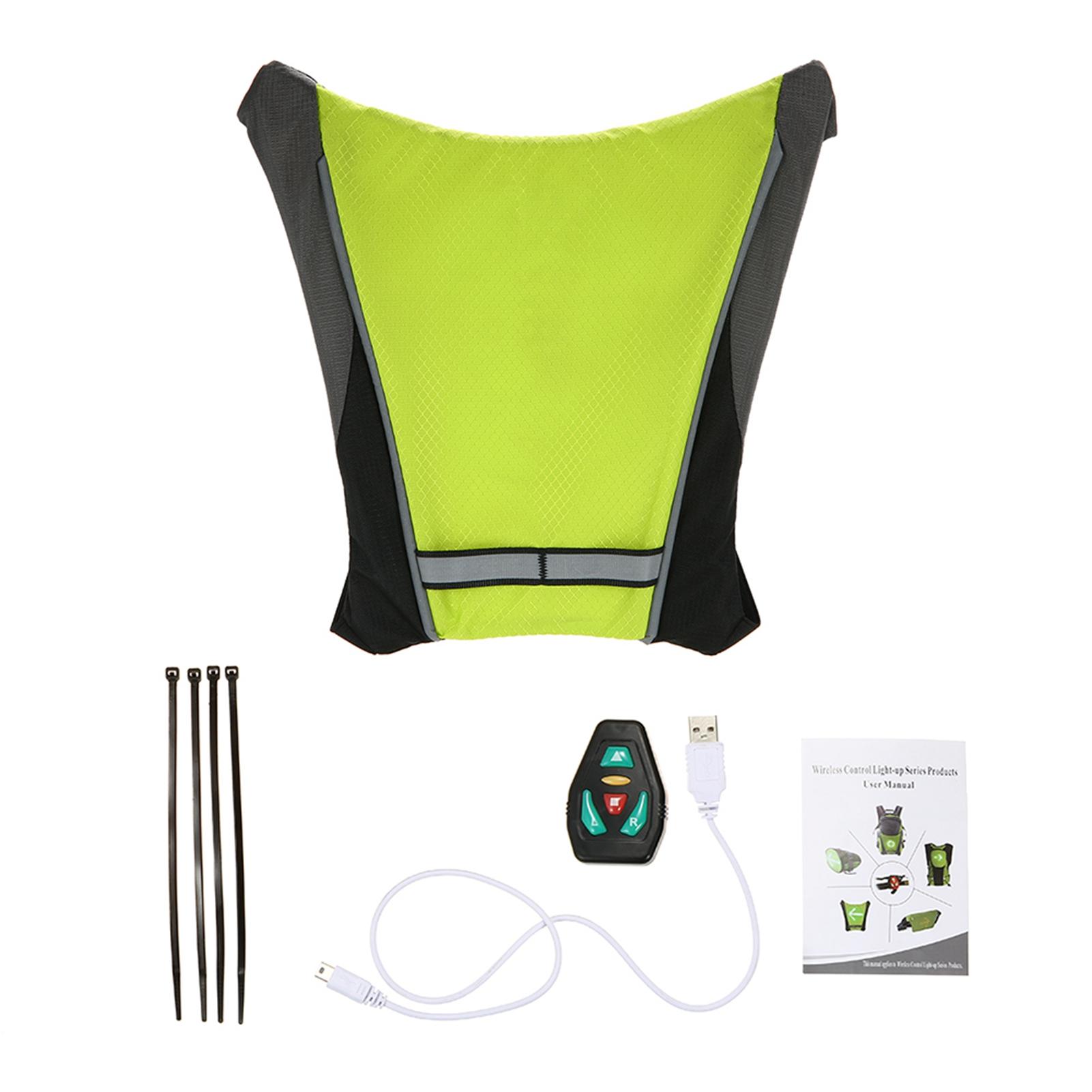USB Rechargeable Reflective Backpack Attachment Clip with Remote Control LED Signal Light Outdoor Sport Safety Bag Gear verde