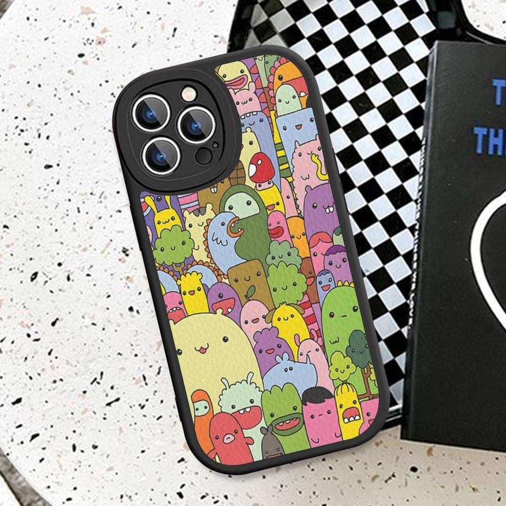 Cute Little Monster Phone Case Hard Leather For iPhone 16 15 14 13 12 Mini 11 14 Pro Max Xs X Xr 7 8 Plus Fundas