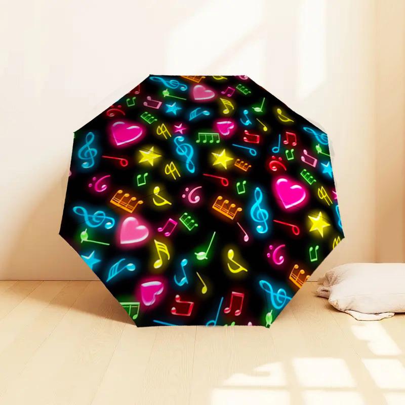 1PC Music NotesHeart Symbols Pattern Small Travel Compact Windproof Umbrella, Automatic Folding Umbrella, Automatic Open/Close ,Gift-146