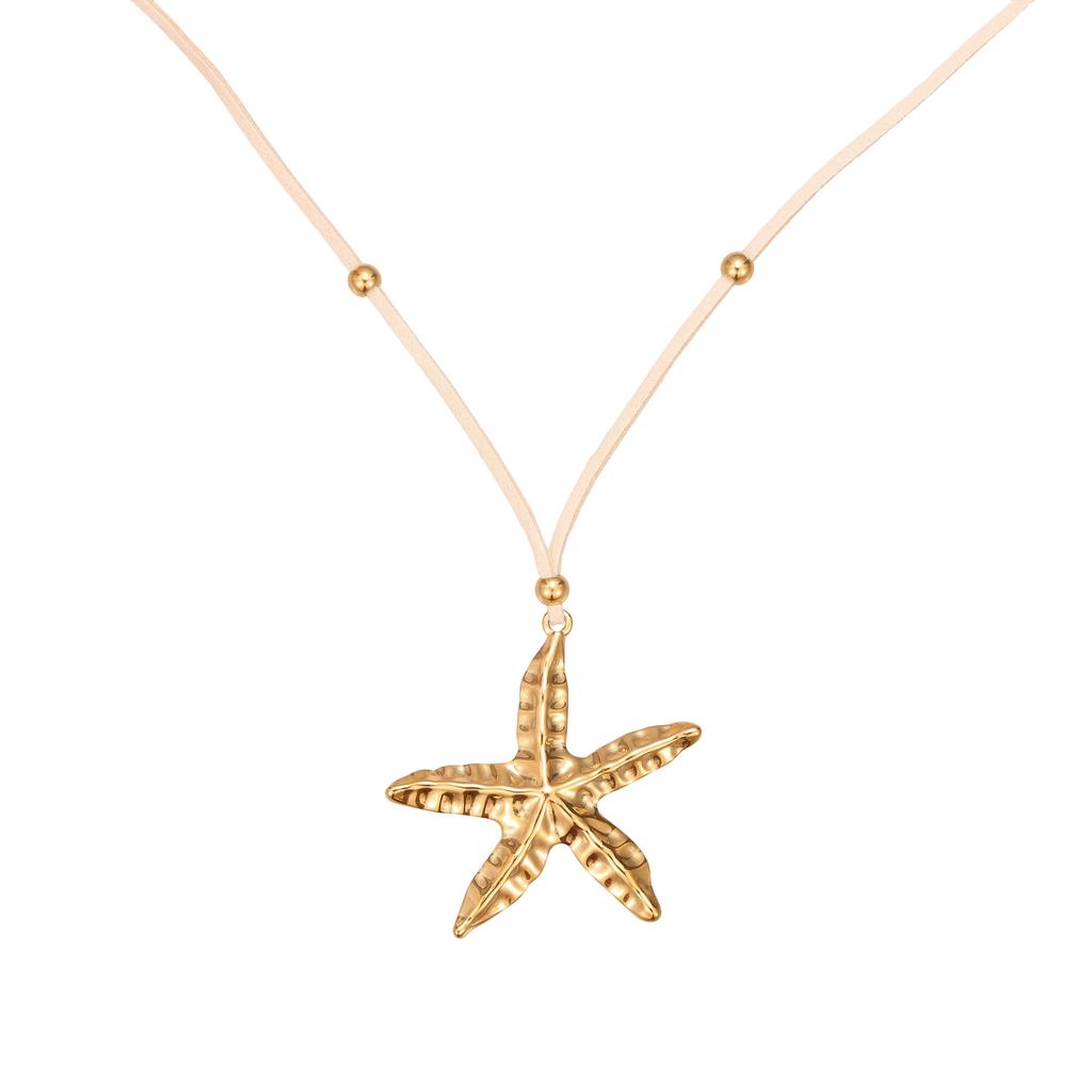 GEMCHIC Damen Seestern Anhänger Leder Wickel Halskette Verstellbar Edelstahl Bohemian Strand Schmuck