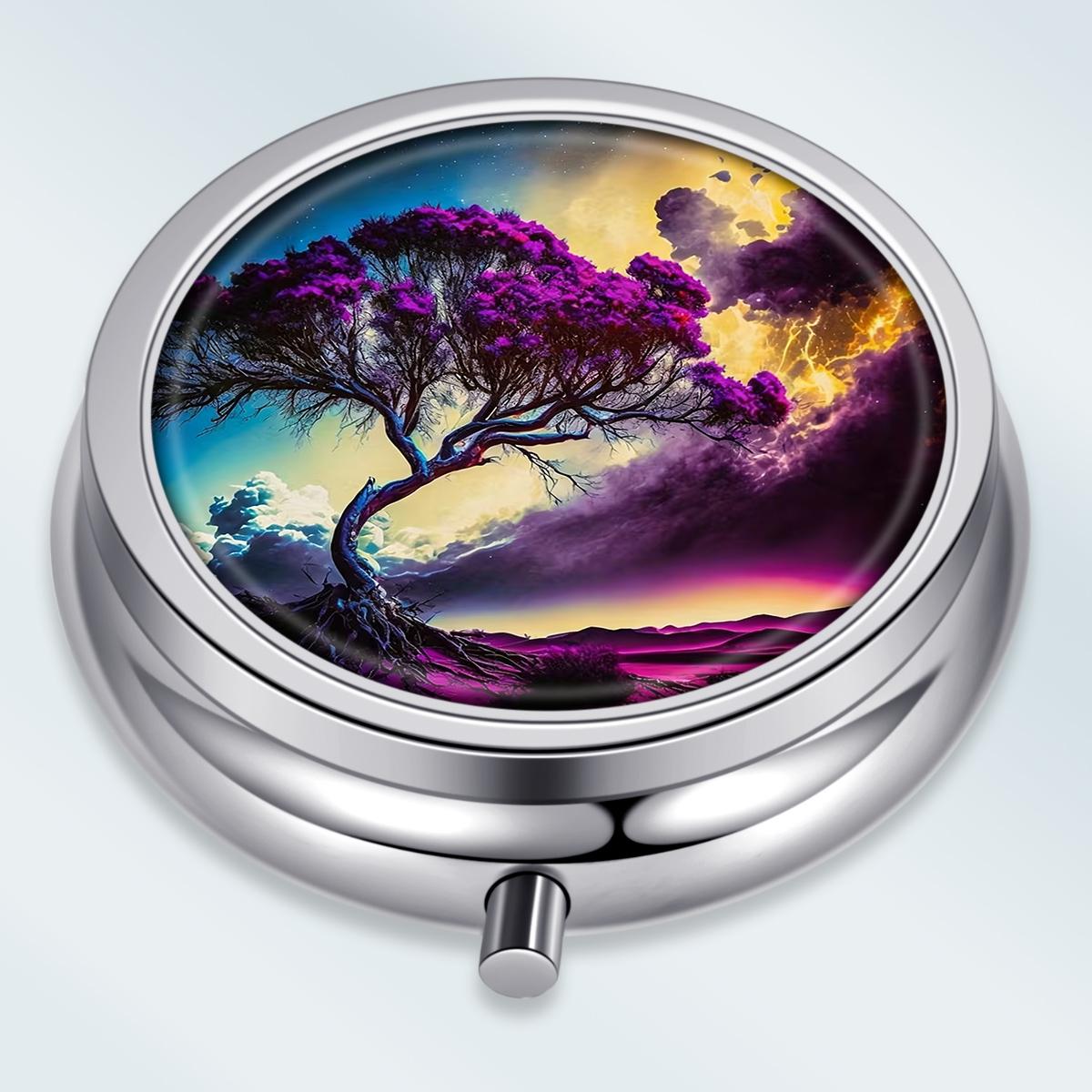 

Portable Pill Box with 3 Compartments, Mini Metal Medicine Organizer Case, Cute Printed Pill Container for Vitamins, Pills, Jewelry, Travel, Daily Use разноцветный
