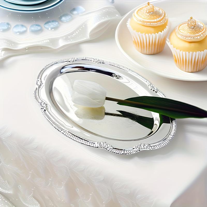 1 st Glänsande Silverpläterad Dekorativ Bricka | Europeisk Smidesjärnsbricka för Hem, Bröllop, Jul och Högtidspartidekorationer (Ej för livsmedelskontakt)