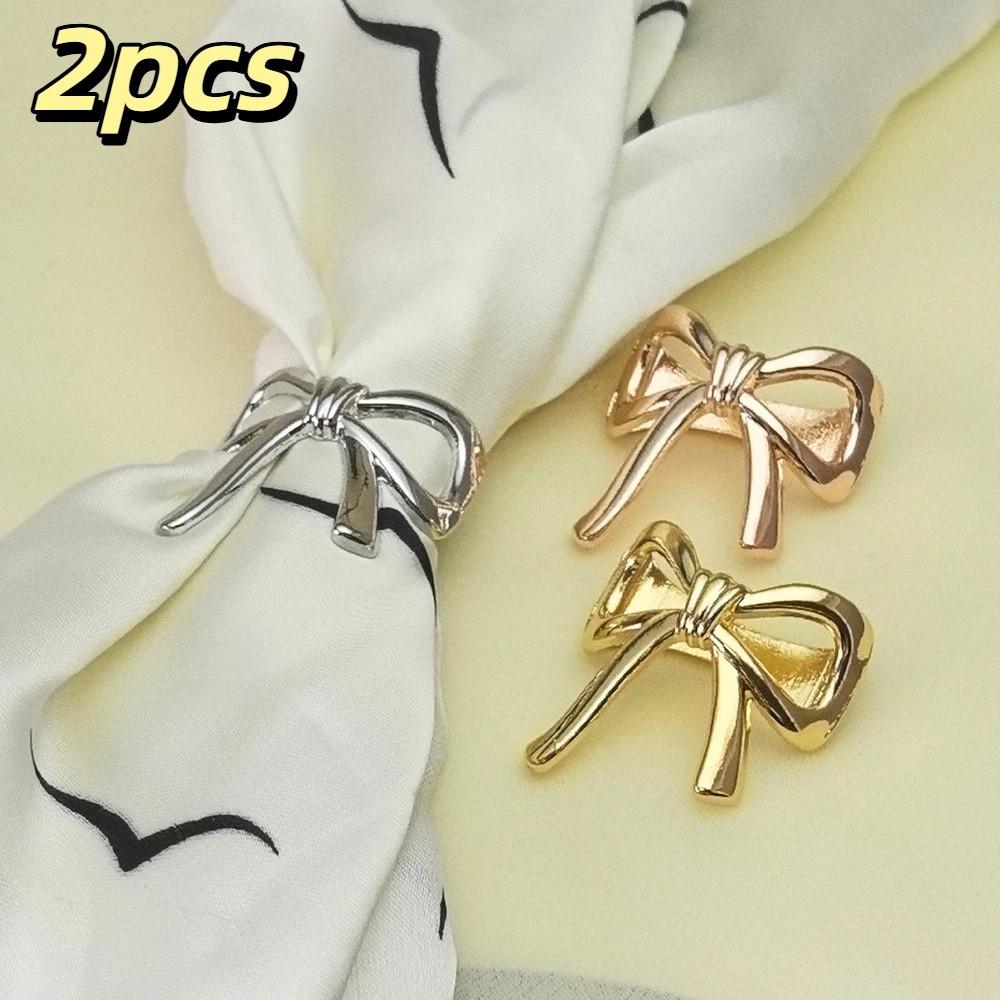 2pcs New Alloy Bow Scarf Clip Minimalist Multifunctional Scarf Buckle Golden Color Corner Knotting Buckle Scarf Fixing