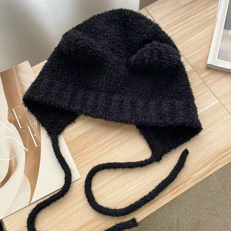 Fată drăguță tricotată ureche protecție pălărie urs femei urechi cap lână croșetată bonetă culoare solidă glugă căciuli iarna cald accesorii