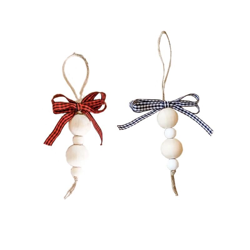 Christmas Christmas Ornaments Plaid Ribbon Wooden Beads Minimalist Style Bag Pendant Farm Style 15cm