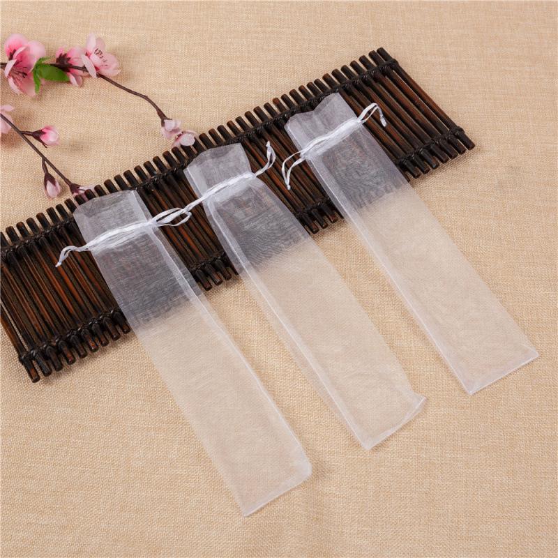 Organza White Fan Mesh Bag with Solid Pearl Gauze and Drawstring - Wedding Accessory.
