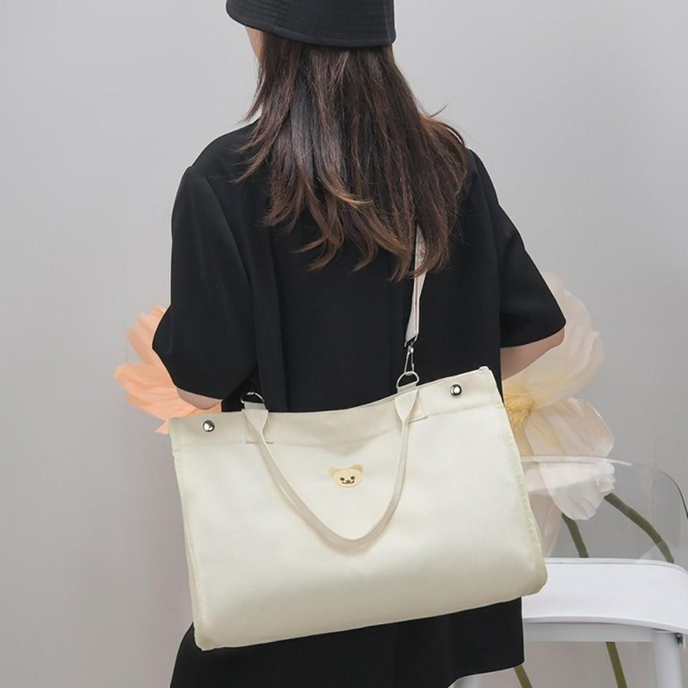 New Cartoon Bear Canvas Mother Bag Large Capacity Multifunctional Shoulder Crossbody Bag White Diaper Bag Women