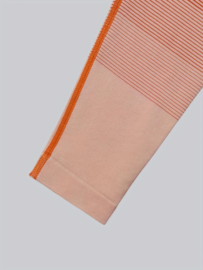 Orangefarbenes Sportset mit Farbverlauf: Langarm und Hose für Laufen, Fitness und Yoga