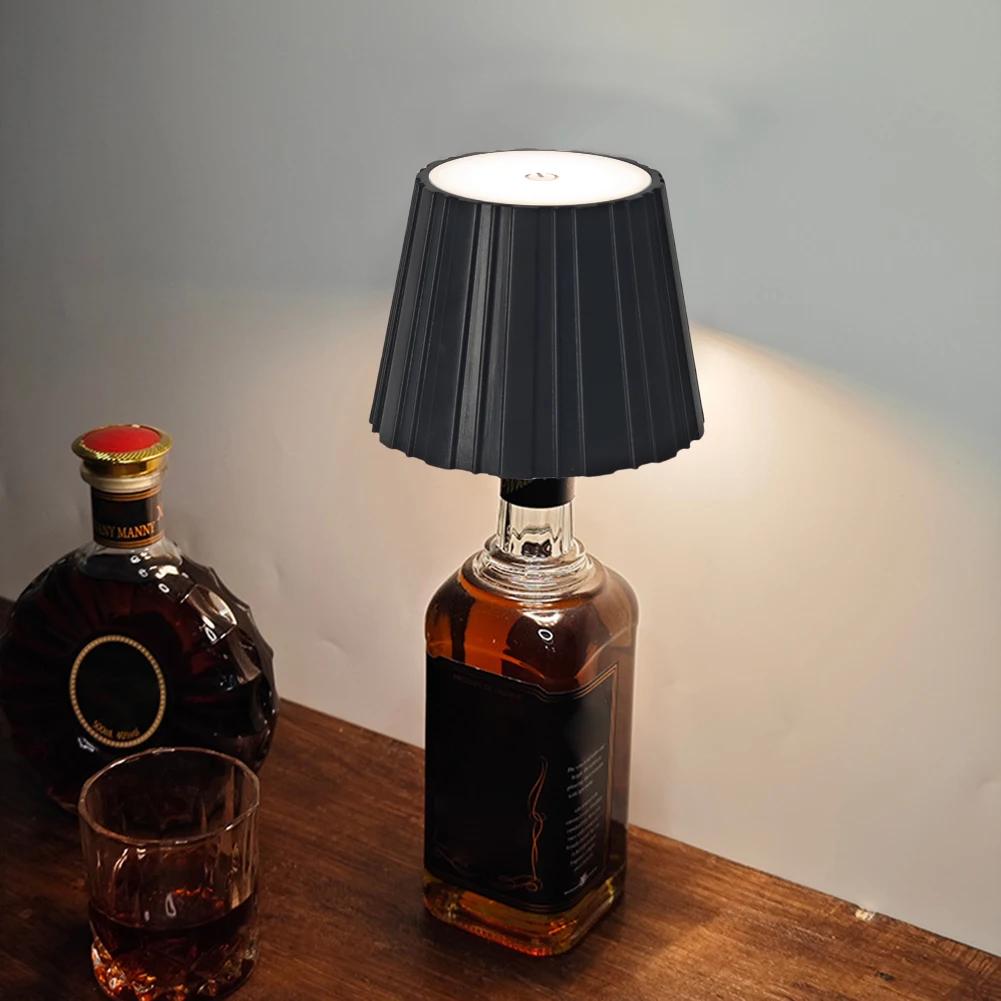 LED Wine Bottle Lamp, Wireless Touch Control Table Lamp, 2000mAh USB Rechargeable, 3 Colors & Stepless Dimming, for Bar Home