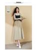 Women's Tencel Wool A-line Midi Skirt, High Waist, Hip-Covering, Pleated, Spring/Autumn 2025