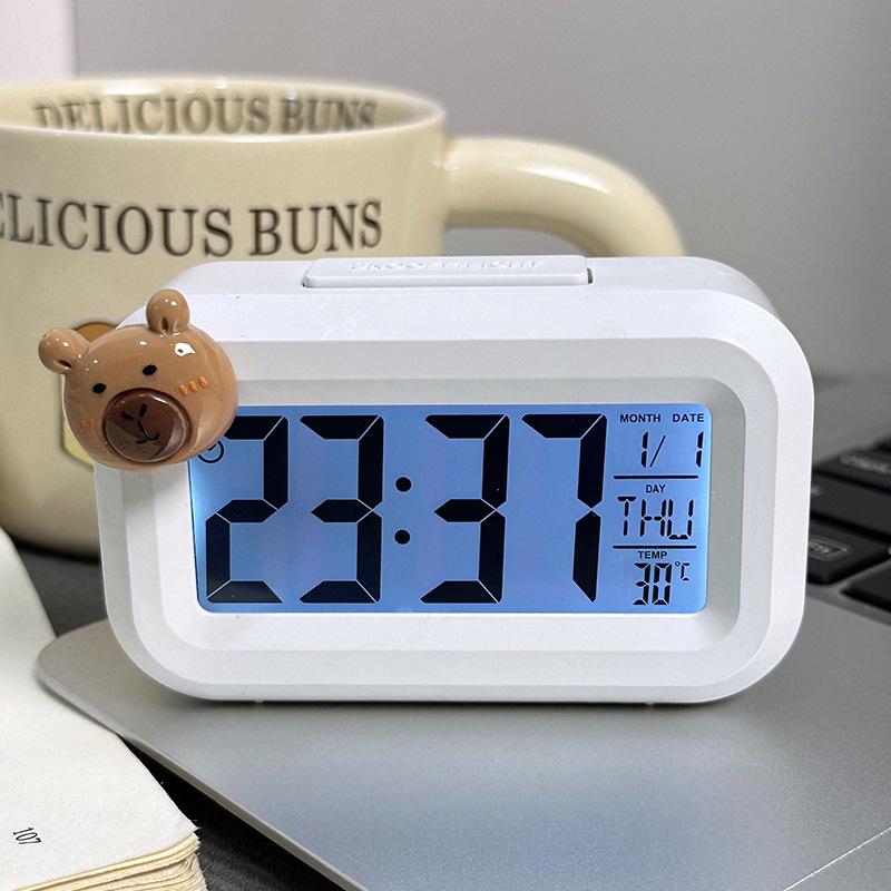Luminous Cute Beaver Alarm Clock - Multifunctional Silent Desktop Clock with Timer for Dorms and Bedside.