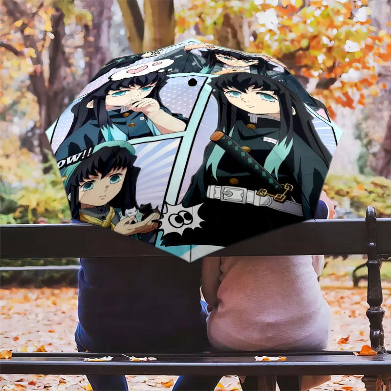 1 PC Automatic Folding Umbrella - Demon Slayer Kimetsu No Yaiba Pattern Portable Foldable Design With 8 Ribs Christmas Birthday Gifts