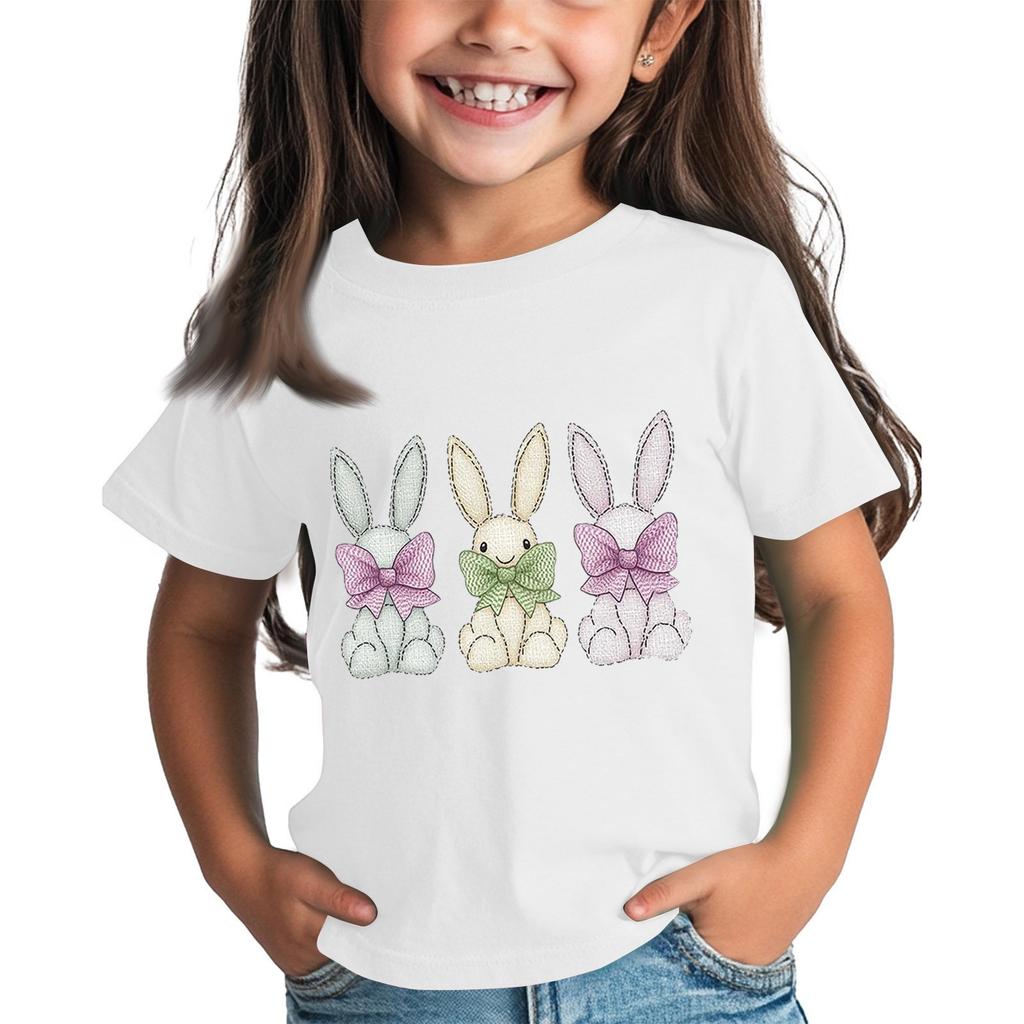 Children's Tops Boys Girls Easter Print Short-sleeved T-shirt Tops Bottoming Shirt
