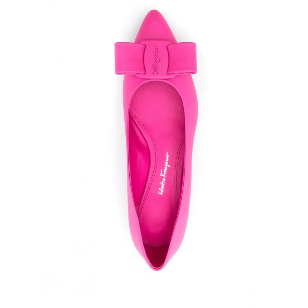 Salvatore Ferragamo Ferragamo Viva Bow Detail Leather Ballerina Shoes Pink