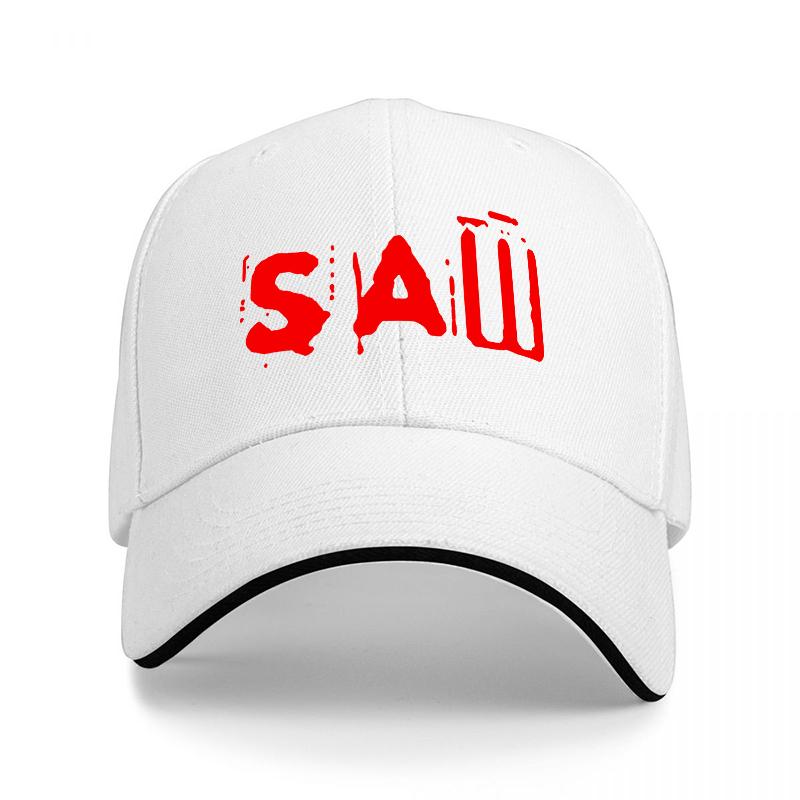 SAW Movie Logo Black Baseball Cap with Red Horror Design for Fans of the Classic Thriller Film Series
