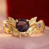 Vintage Inlaid Purple CZ Women's Ring Trendy Gold Color Hand Carving Leaf Daily Wear Party Jewelry Anniversary Gift
