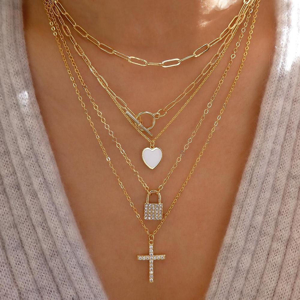 Bohemia Gold Multiple Styles Necklace For Women Trendy Multi-Layer Crystal Pendant Necklaces Set Jewelry Gifts
