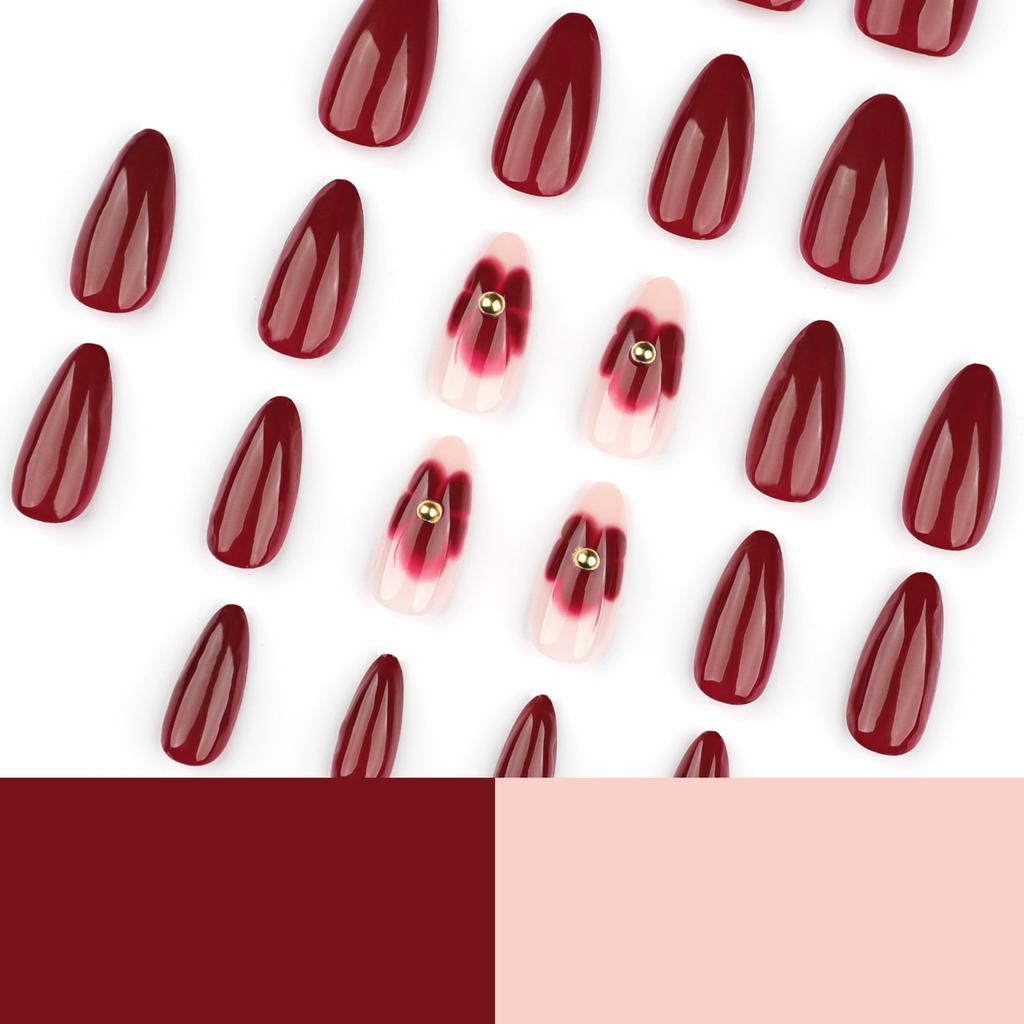 Simple Red Atmospheric Wearable Manicure, Advanced Sense Wearable Nail Film, Short Almond Flower Fake Nail