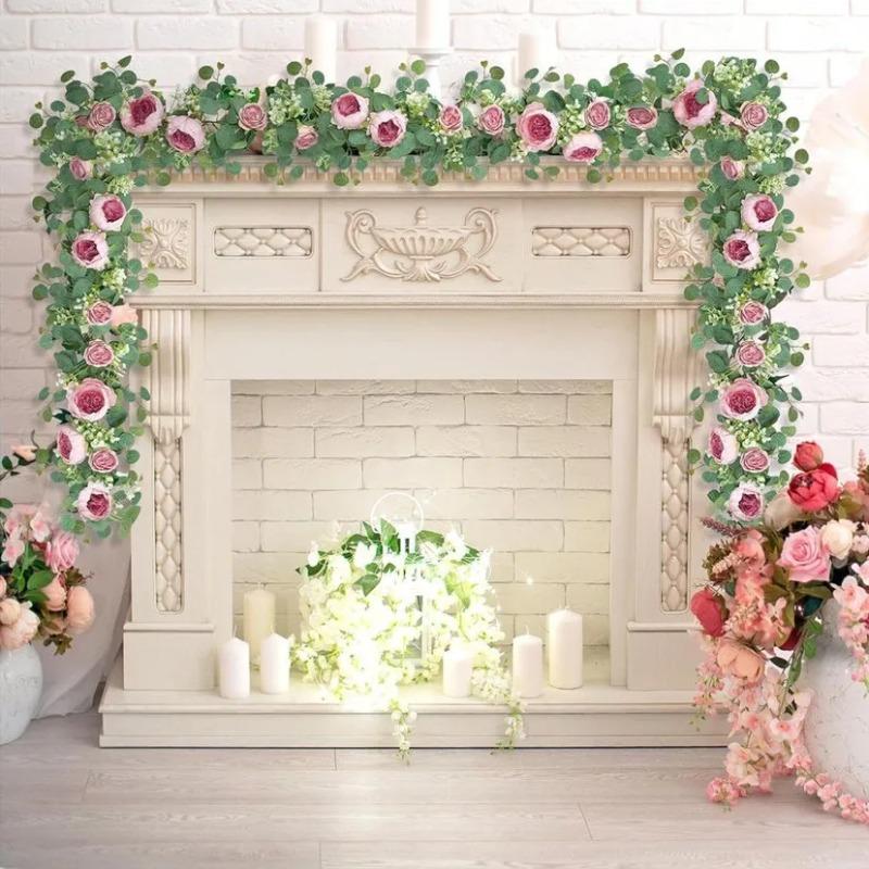 Artificial Peony Eucalyptus Garland Fake Silk Flowers Wreath Vine For Home Wall Hangings Gardens Arches Wedding Party Decor