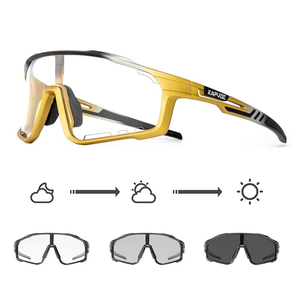 Kapvoe Color Photochromic Cycling Glasses MTB Sunglasses for Men Women Sport Speed Mountain Bike Bicycle Cycl Eyewear Goggle